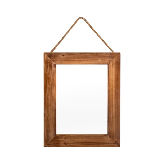 Rustic Wood Wall Mirror 16x12 in Farmhouse Solid Wood Mirror with Hemp Rope