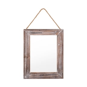 Rustic Wood Wall Mirror 16x12 in Farmhouse Solid Wood Mirror with Hemp Rope