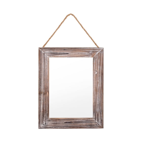 Rustic Wood Wall Mirror 16x12 in Farmhouse Solid Wood Mirror with Hemp Rope