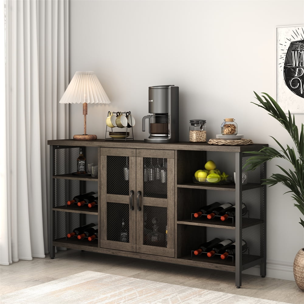 Rustic Wood Wine Bar with Storage for Liquor and Glasses
