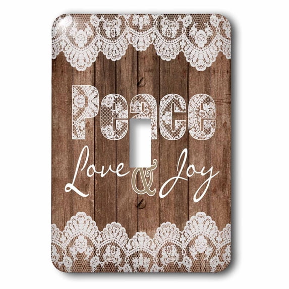 3dRose, Rustic Wood and Lace Image Peace, Love and Joy, single toggle switch