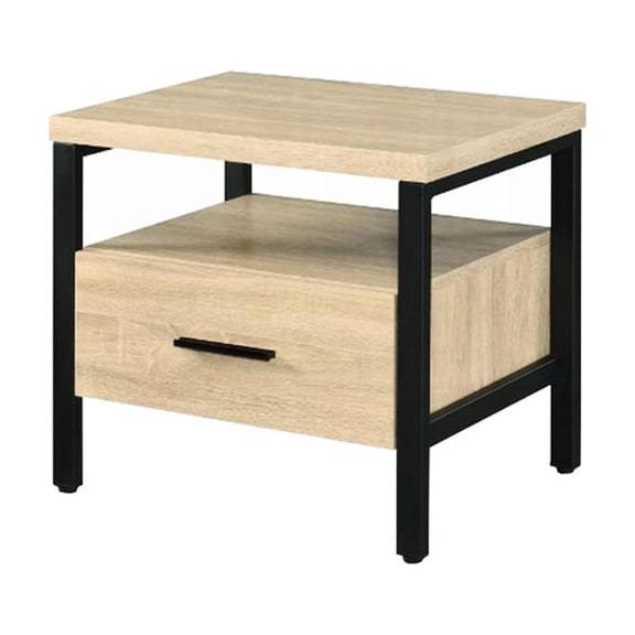 Rustic Wood with Industrial Metal Accents | Storage Drawer and Open Compartment | Contrasting Look for Any Space