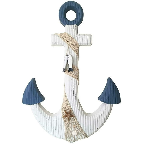Rustic Wooden Anchor Nautical Themed with Rope Crosses Wall Art Decor