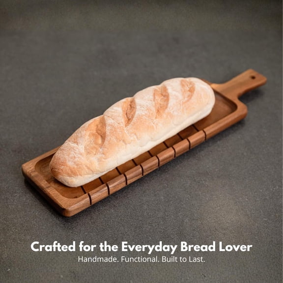 Rustic Wooden Baguette Board for Serving Bread, Cheese & Charcuterie – Long Acacia Wood Appetizer Tray, Cutting Board, Bread Platter – With or Without Handle – Dining & Entertaining (Handle)