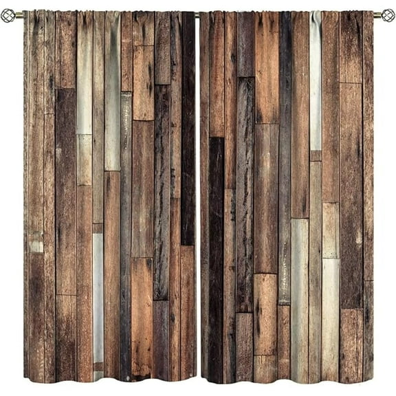 Rustic Wooden Barn Door Curtains Blackout Rod Pocket Wood Plank Brown Barnwood Country Style Lodge Farmhouse Printed Living Room Bedroom Window Drapes Set 42"W x 84"L (Pack of 2)