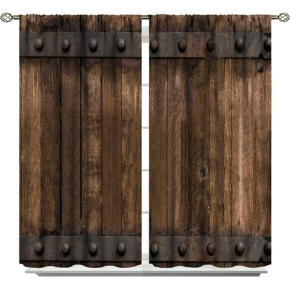 Rustic Wooden Barn Door Curtains Pocket Curtains Timber Wood Brown and Old Metal Panels Texture Thermal Insulated 42x63inch(107x160cm)