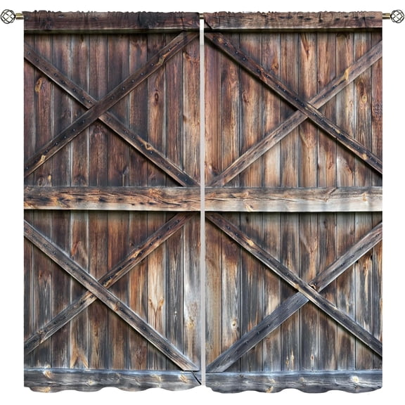 Rustic Wooden Barn Door Curtains for Bedroom Decor,Old Barn Door Wooden Board Living Room Curtains,Farmhouse Western Retro Drapes 42x54 Inch, Style-1