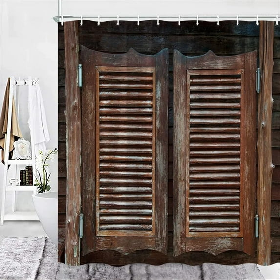 Rustic Wooden Barn Door Decor Shower Curtain for Bathroom Western Country Theme Vintage Rural Farm House Door Bath Curtains Set