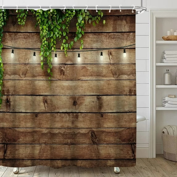 Rustic Wooden Barn Door Decor Shower Curtain for Bathroom Western Country Theme Vintage Rural Farm House Door Bath Curtains Set