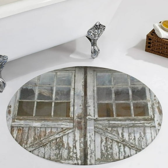 Rustic Wooden Barn Door Round Area Rugs for Bedroom Living Room, 3FT Soft Comfy Indoor Circle Carpets, Carpet Home Decor Floor Mat