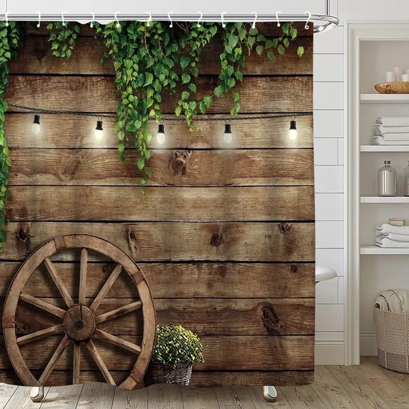 Rustic Wooden Barn Door Decor Shower Curtain for Bathroom Western Country Theme Vintage Rural Farm House Door Bath Curtains Set
