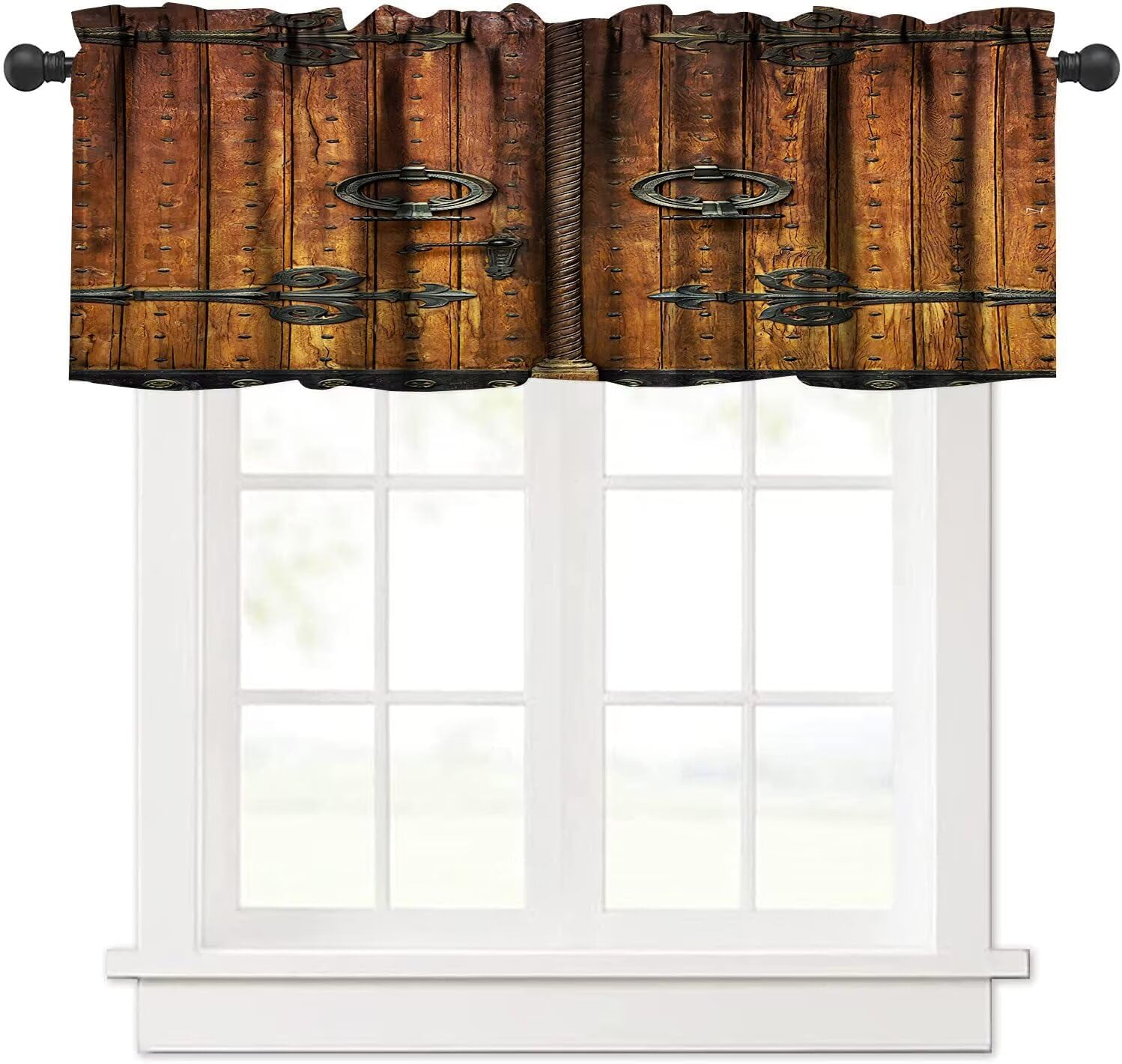 Rustic Wooden Barn Door Valance Curtain Farmhouse Vintage Rod Pocket