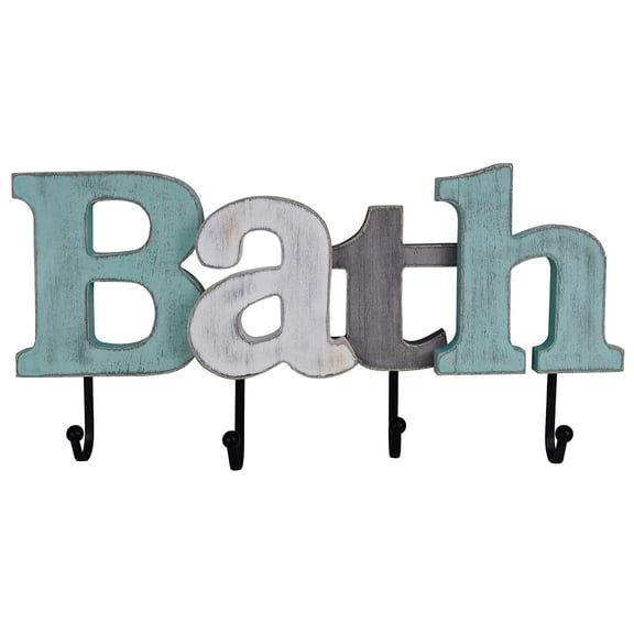Rustic Wooden Bath Sign Cutout Letters with Bath Towel Hanging Rack Wall Mounted Wood Word Bath Sign Towel Hook