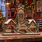 Rustic Wooden Block Christmas Village Motocross Tabletop Display