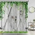 thumbnail image 1 of Rustic Wooden Board Barn Door Shower Curtain Sets for Bathroom, Vintage Farmhouse Wooden Theme Plank Green Leaves Bath Curtain, Fabric Grass and Flowers Spring Decoration Curtains with Hooks 72x72IN, 1 of 6