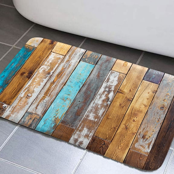 Rustic Wooden Board Bathroom Rugs, Green Leaves on Farmhouse Non-Slip Bath Rugs, Vintage Wood Grunge Planks Barn House Door Country Life Bathroom Rug Mat 17x29inch, Absorbent Bath Rugs