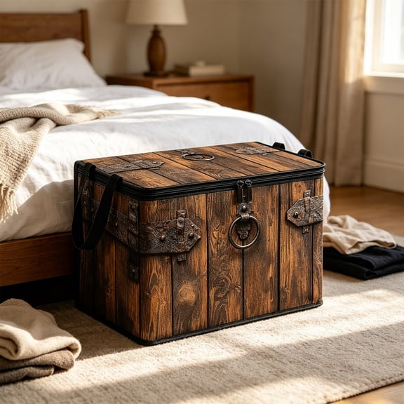 Rustic Wooden Board Brown Large Storage Fabric Bin with Lids, Foldable Storage Basket for Closet Organizing Shelves, Decorative Storage Boxes Organizers Cubes for Bedroom