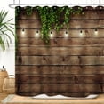thumbnail image 1 of Rustic Wooden Board Shower Curtain Green Leaves on Vintage Wood Country Life Theme Grunge Planks Barn House Door Waterproof Fabric Bathroom Decor 72x72 Inch Plastic Hooks 12PCS Wood Board, 1 of 6
