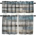 thumbnail image 1 of Rustic Wooden Board Valance Curtain Farmhouse Barn Door Blue Teal Floor Vintage Wood Rod Pocket Valance Window Treatments Short Curtains for Kitchen Living Room Decor 54x18 Inch + 27x36 Inch X 2, 1 of 5