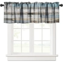 Rustic Wooden Board Valances Curtains Farmhouse Barn Door Blue Teal Floor Vintage Wood Windows Short Curtain Valance for Kitchen Bedroom Bathroom Decor with Rod Pocket, One Panel 54X18 Inches