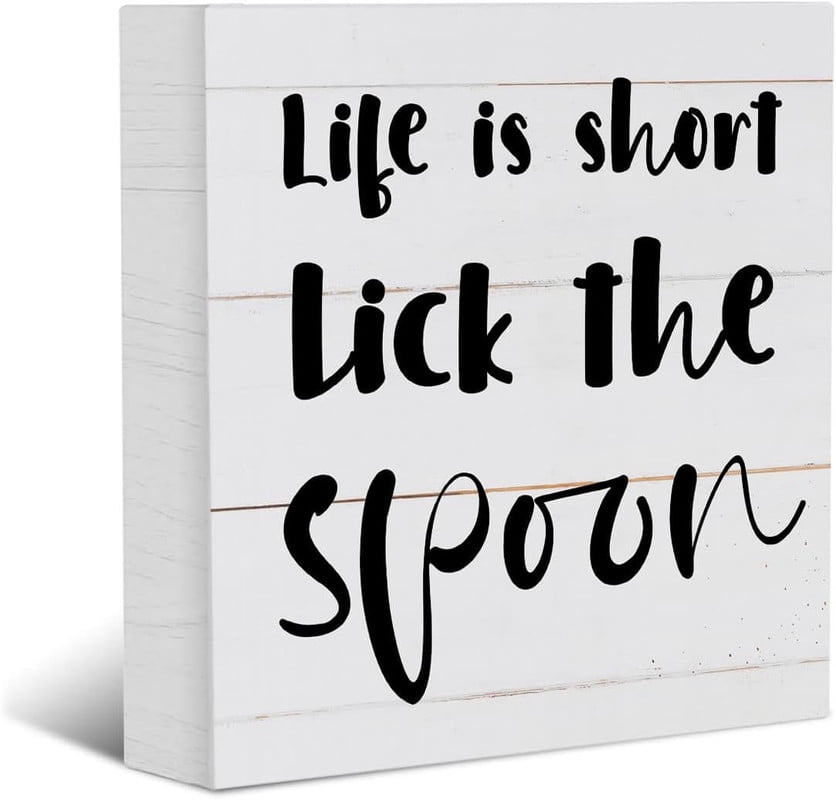 White Farmhouse Sign Wall Art - Rustic Wooden Plaque With Black & White House Design For Kitchen Or Living Room