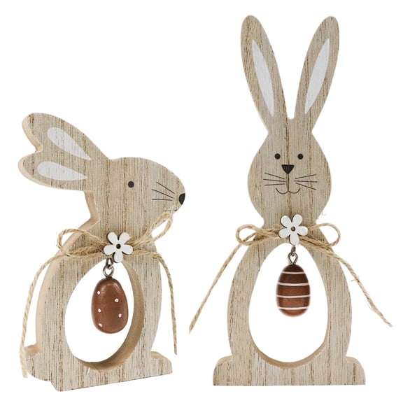 Rustic Wooden Bunny Easter Decor - Farmhouse Tiered Tray Figurines with Egg for Spring Home and Table Decor,2 Pcs