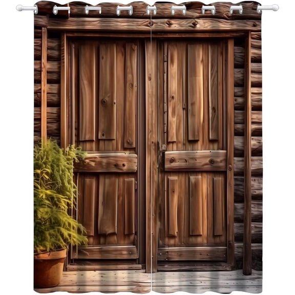 Rustic Wooden Cabin Door Blackout Curtains for Country Home Decor Log House Style Grommet Drapes for Living Room Bedroom Outdoor Lovers Window Coverings Farmhouse Curtains-42"W x 45"L (Pack of 2)
