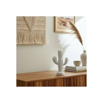 Rustic Wooden Cactus Figurine Statue - Decorative Sculpture for Shelf, Bathroom, Coffee Table, and Modern Home Decor - Perfect Ornament for Living Room, Office Decor, and Room Display - 14", White