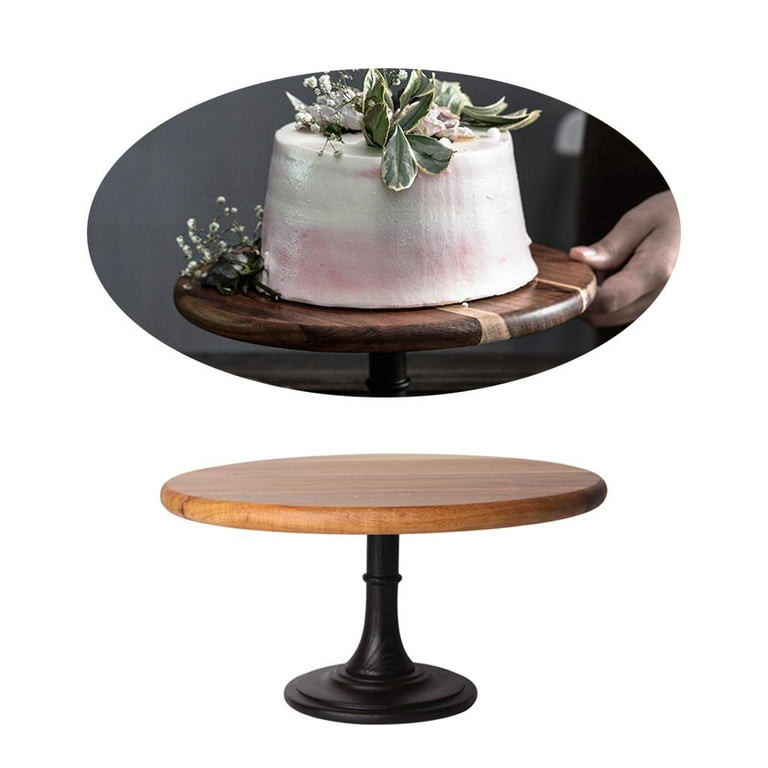 Rustic Wooden Cake Stand 11.4 inches Round Cupcake Holder with Black Wood  Base Wedding Cake Holder Serving Tray for Display Dessert Plant Birthday