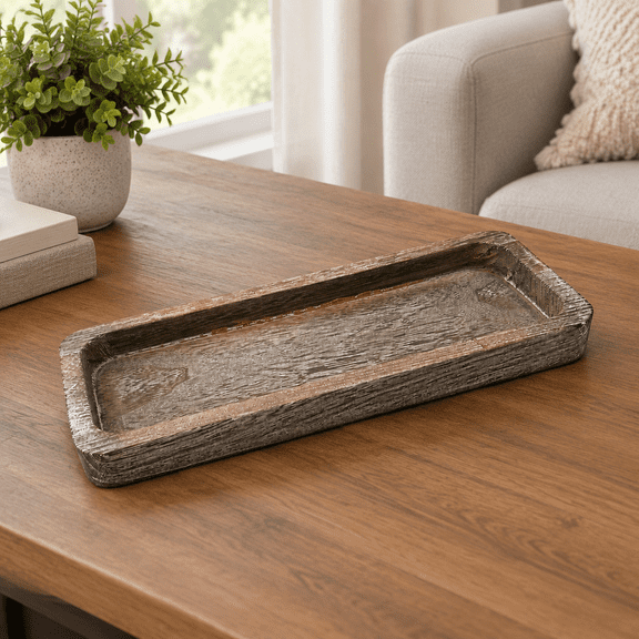 Rustic Wooden Candle Holder Tray, Rectangular Farmhouse Style, Vintage Decorative Tealight Pillar Candle Base for Home Decor, Christmas Table Centerpiece