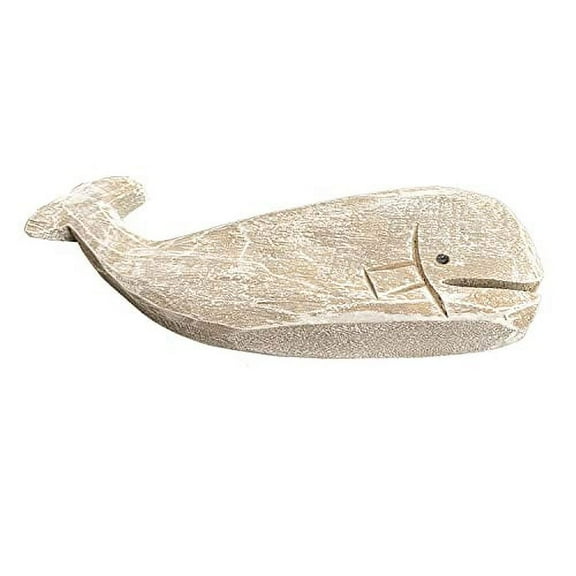 Rustic Wooden Carved Whale Tabletop Statue, Decorative Whale Figurine Carving Sculpture - Nautical Ocean Beach Coastal Themed Home Decor - 12''L