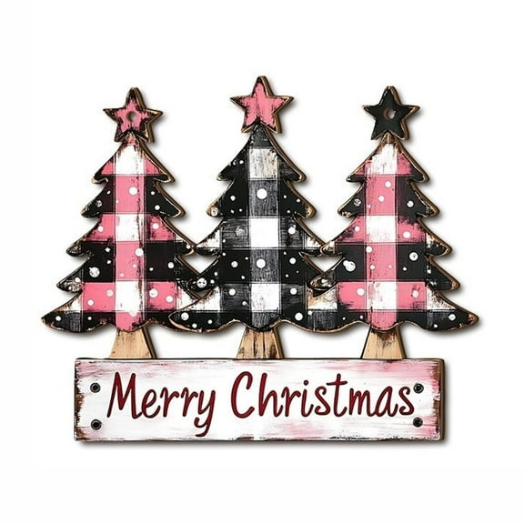 Rustic Wooden Christmas Sign with Three Tree Design, Natural Holiday Wall Decor for Farmhouse Style Homes, Seasonal Hanging Ornament for Mantel and Door Decorations