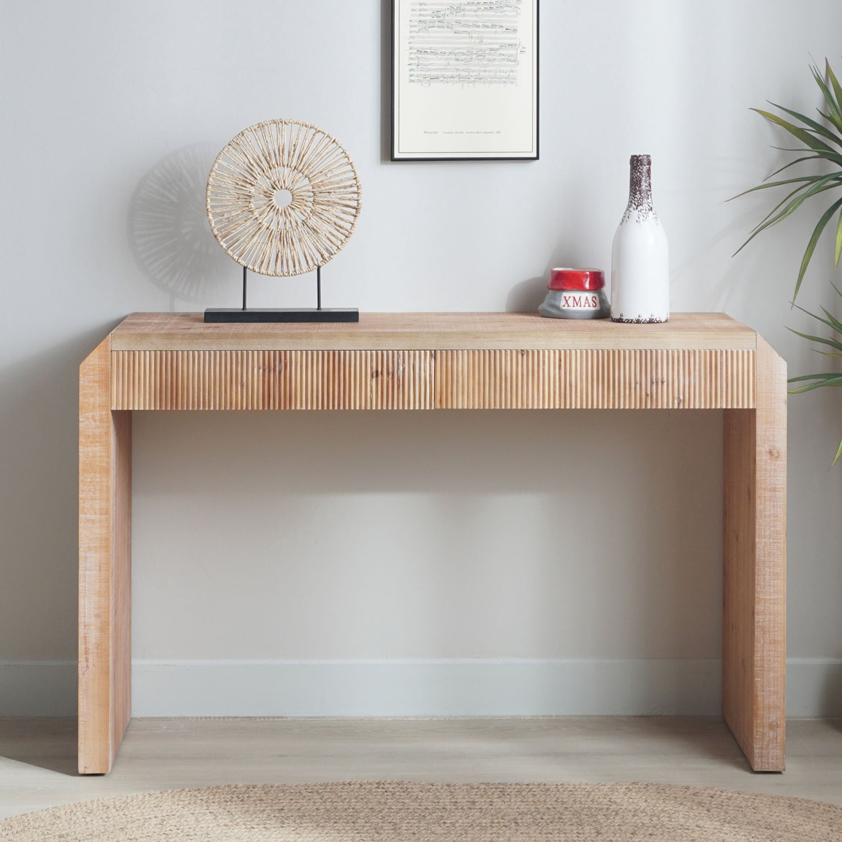 View of Rustic Wooden Console Table with Drawer – Minimalist Entryway Furniture ...