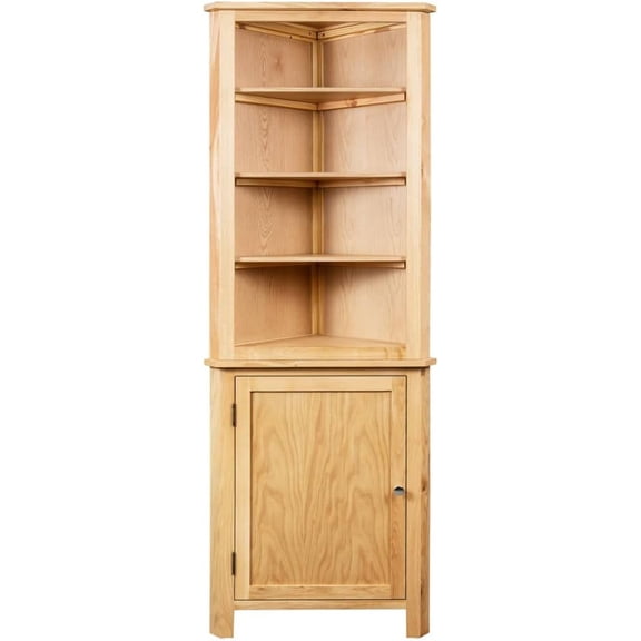 Rustic Wooden Corner Cabinet for Small Spaces, Solid Oak and MDF with Oak Veneer, 90-Degree Corner Storage Unit for Kitchen, Lounge, or Dining Room, Easy Assembly