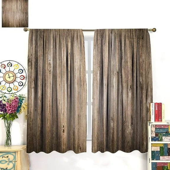 Rustic Wooden Curtains Brown Barn Door Wood Board Vintage Farmhouse Country Curtain With Rod Pocket For Bedroom Living Room Decor Drapes Window Treatments 42"W x 96"L (Pack of 2)
