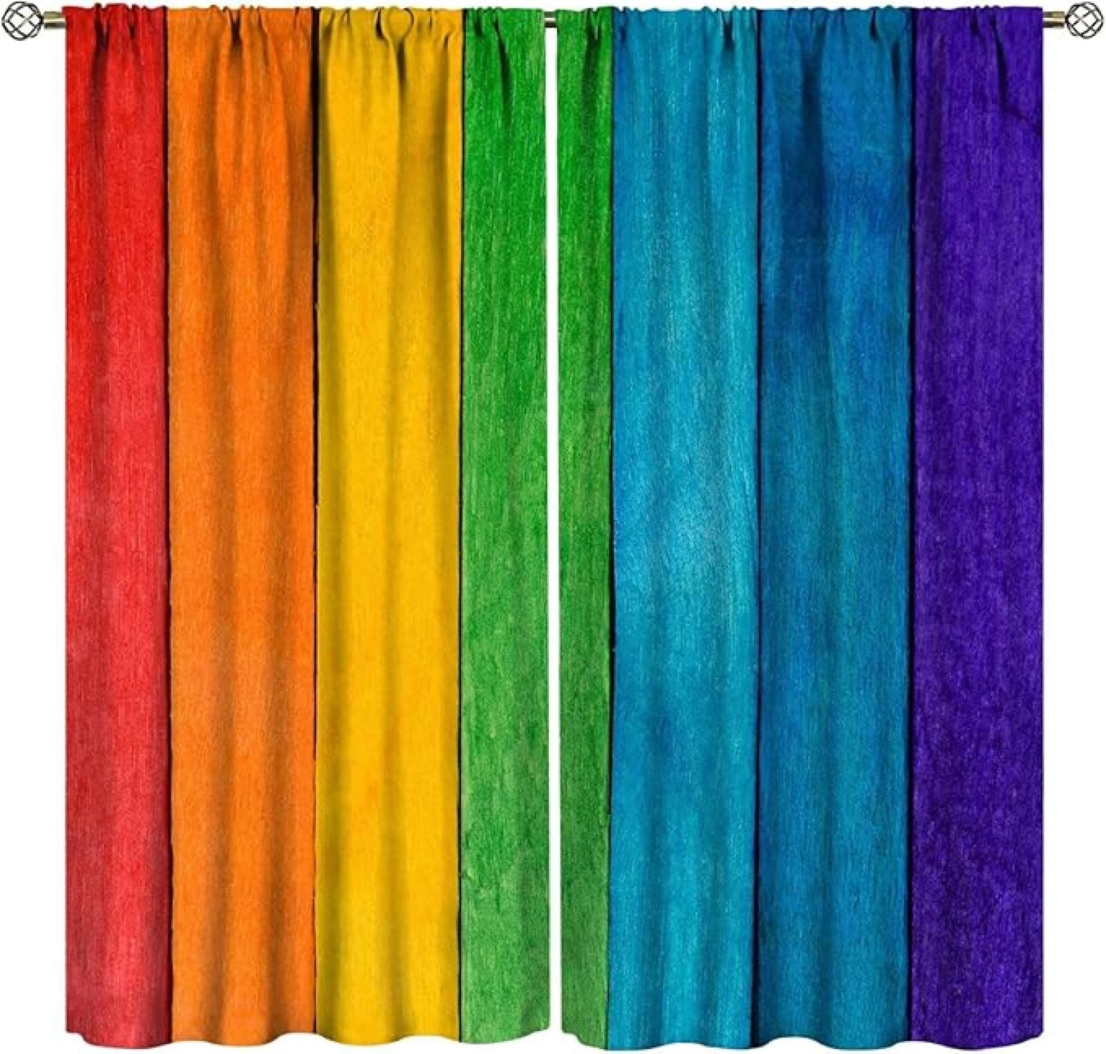 Rustic Wooden Curtains Colorful Rainbow Farmhouse Multicolor Wood ...