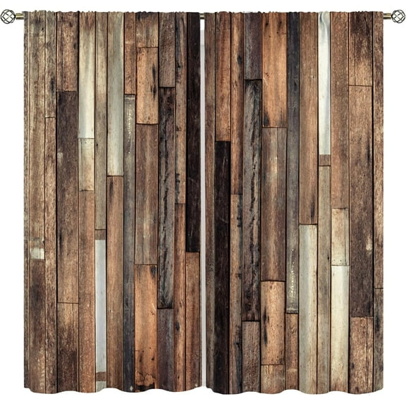 Rustic Wooden Curtains,Farmhouse Vintage Brown Plank Pattern Window Drapes Decor for Bedroom Living Room Curtains 42x63in, Style-4