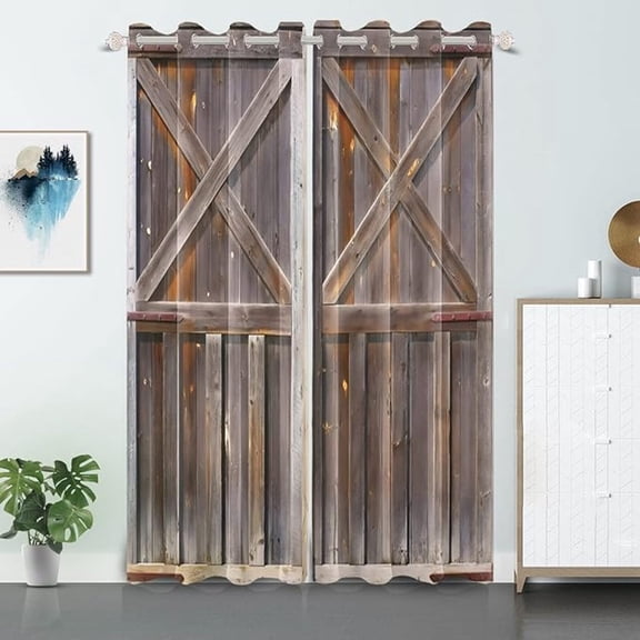 Rustic Wooden Curtains Vintage Wood Barn Door Window Curtains Old Garage Door Country Farmhouse Rural Farm Style Living Room Window Drapes Treatment 53"W x 84"L (Pack of 2)