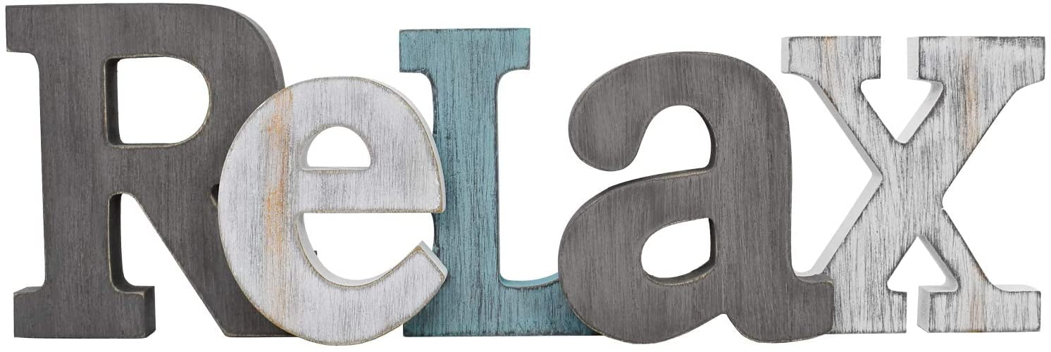 Rustic Wooden Cutout Word Decor Freestanding Relax Tabletop Decor, 15. ...
