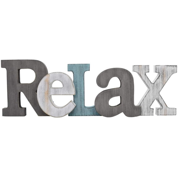 Rustic Wooden Cutout Word Decor Freestanding Relax Tabletop Decor, 15.75" X 5" Multicolor Relax Block Letters Sign Wall Decor Family Mantel Decor (Multicolor Relax Sign)