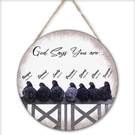 Rustic Wooden Decor God Says You are Chicken Round Wooden Hanging Wall Sign Animal Wood Wall Decoration for Bedroom Inspirational Quote Sign Housewarming Gift 12x12 Inches
