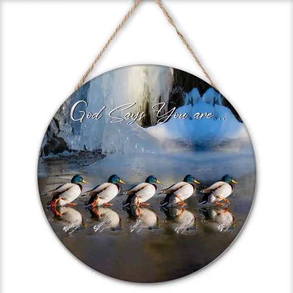Rustic Wooden Decor God Says You are Duck Round Wooden Hanging Wall Sign Animal Wood Wall Decoration for Bedroom Inspirational Quote Sign Housewarming Gift 12x12 Inches