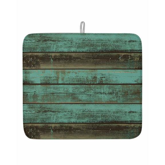 Rustic Wooden Dish Drying Mat 16x18 inch Retro Farmhouse Country Turquoise Plank Super Absorbent Microfiber Dish Drying Pad for Kitchen Countertops Sink Dish Drainer Racks Coffee Bar Mats 1 Pack