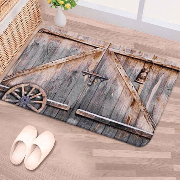 Rustic Wooden Door Bathroom Rug Mat, 24''''X16'''', Super Soft and Absorbent Shaggy Plush Bath mats, Thicken, Non Slip, Machine Wash and Dry, Barn Door Old Garage Door Country Farmhouse