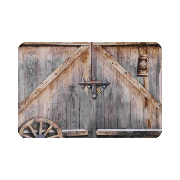 Rustic Wooden Door Bathroom Rug Mat Super Soft Non Slip Barn Door Old Garage Door Country Farmhouse Rug 16"X24"