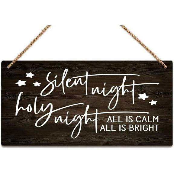 Rustic Wooden Door Hanging Wall Art Sign Silent Night Holy Night Sign Christmas Sign Winter Sign Hanging Printed Wooden Plaque Decor, Office Decor Sign, Rustic Home Decoration 5X10Inch