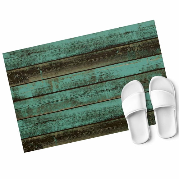Rustic Wooden Door Mat Retro Farmhouse Country Turquoise Plank Non Slip Absorbent Entrance Mat Washable Low Profile Indoor Doormat for Front Door Entryway Entry 18"x30"