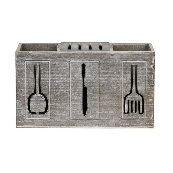 Rustic Wooden Flatware Organizer, 3 Section Kitchen Utensil Holder, Farmhouse Kitchen Cutlery Bin Counter