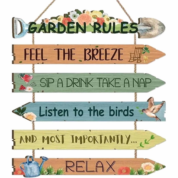 Rustic Wooden Garden Hanging Sign Wall Decor Plaque, Country Fence Flower Plaques, Retro Wall Art Decor for Porch, Courtyard, Fence, Patio, Sunroom (1-Piece)