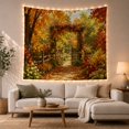 thumbnail image 1 of Rustic Wooden Gate on an Autumn Forest Path, Peaceful Farmhouse Style for Nature Lovers, Rustic Wall Art, Housewarming Gift, Tapestry Wall Hanging for Entryway and Living Room, 1 of 7